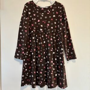 Gymboree 2008 Winter Snowflake Print Brown Long Sleeve Dress Girl Size 8
